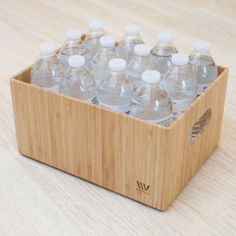 MobileVision Bamboo Storage Box Multi-Purpose Organizer for Kitchen Supplies Holder, Fruit Bin, Cabinets, Pantry with built in handles, stackable, 12â€ x 9â€ x 6â€ With White Clip Included - Image 5
